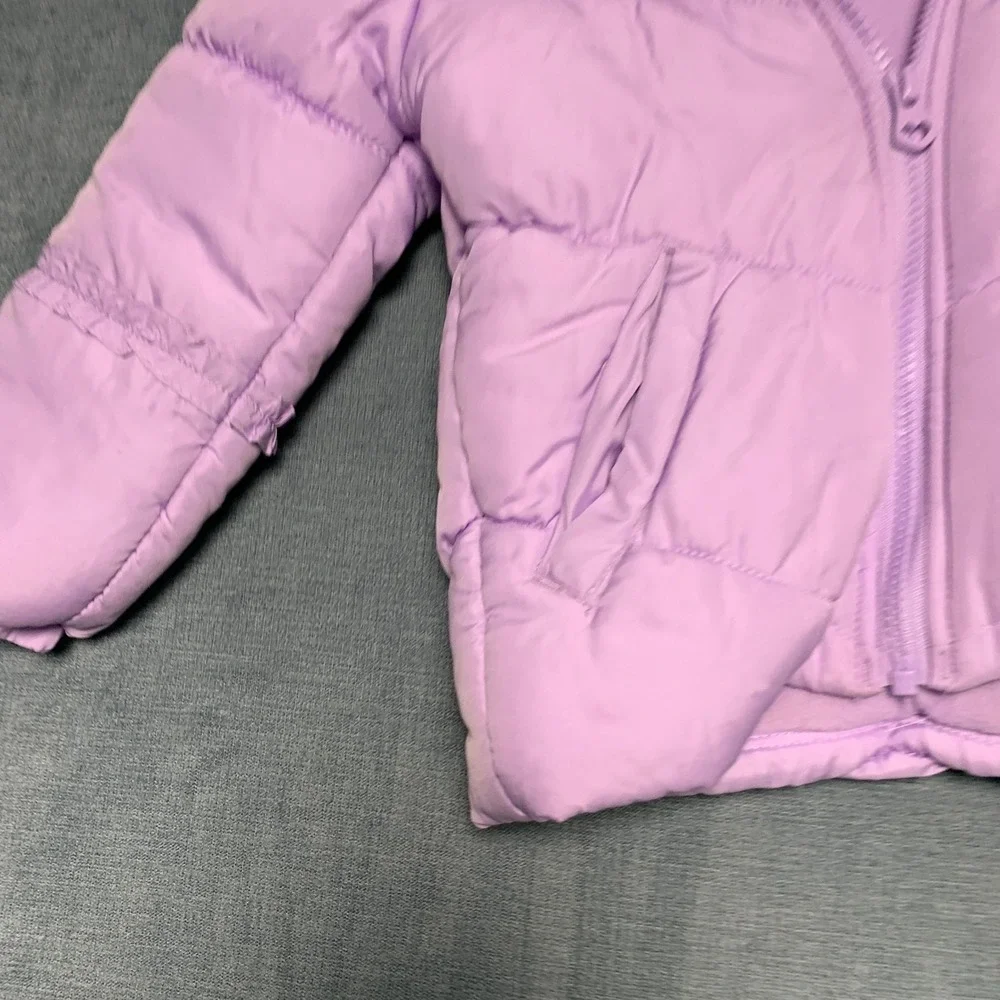 London Fog Puffer Jacket Girls S/4 Purple Faux Fur Trim Hood Fleece Lined Warm